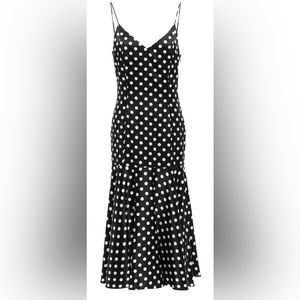 Caroline Constas Kai Polka Dot Stretch-Silk Satin Midi Slip Dress Black NWT S